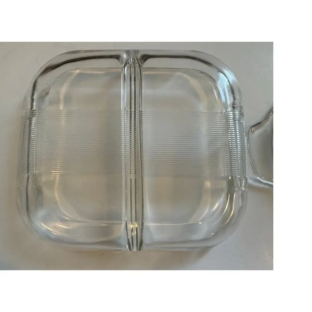 2 Vtg Glass Dishes 2 Compartment Serving Tray/Small Round Dish